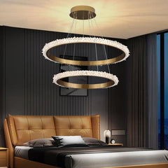 Contemporary K9 Crystal Halo Circle Foyer Chandelier