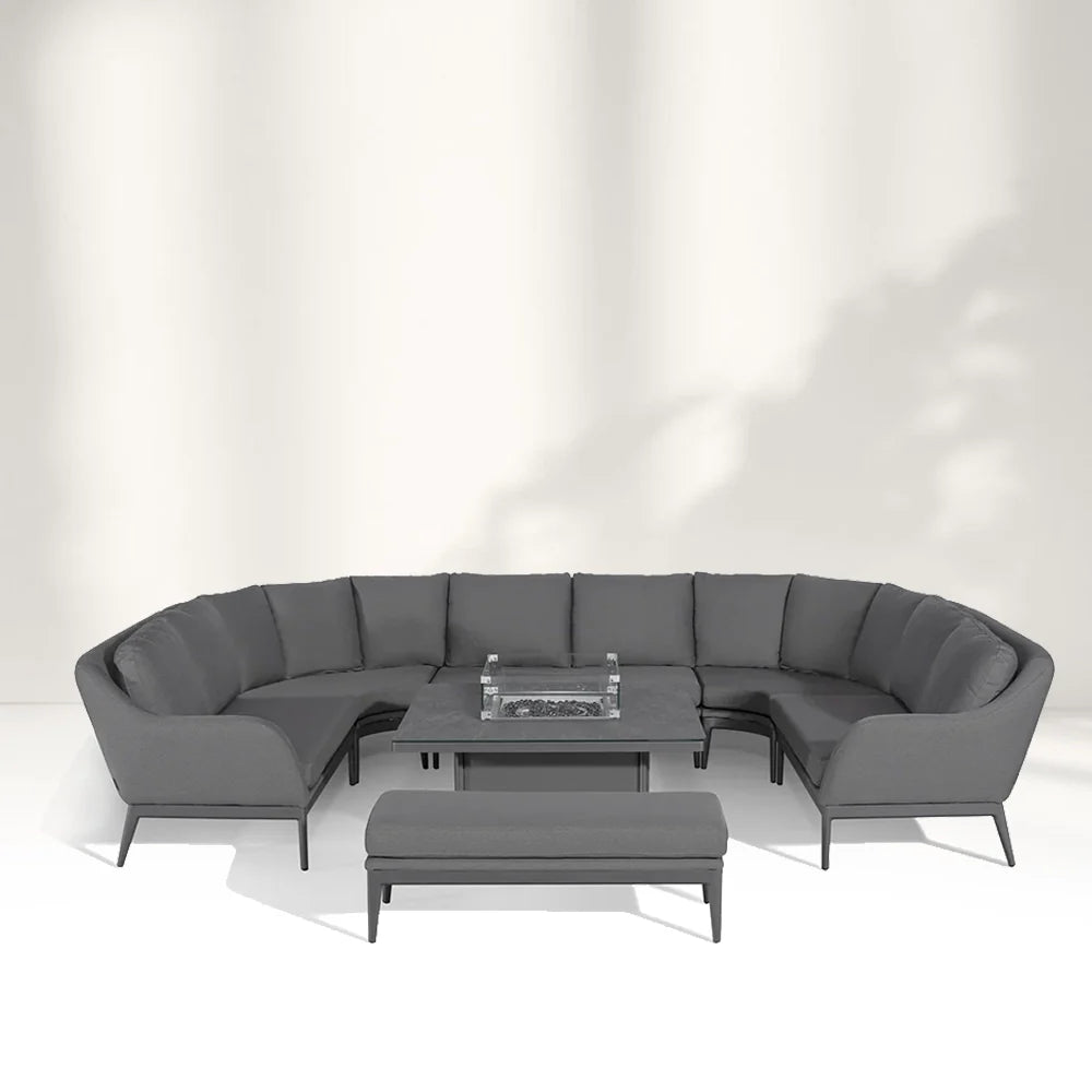 UShape Outdoor Fabric Corner Dining with Rising Firepit Table Housegent